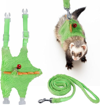 Ferret Harness and Leash Set with Safe Bell, Dinosaur-themed, Green, Small Pet, 2.36-3.54 inches (6-9 cm), 47 inches (120 cm) Lead Rope