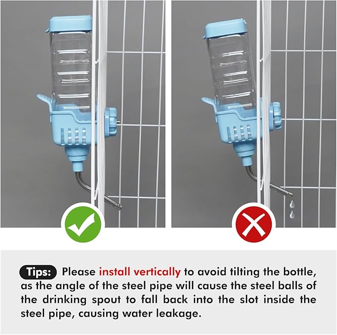 Vannon Small Animal Water Dispenser for Cage, 30oz Auto Feeding Crate Water Bottle for Rabbit, Chinchilla, Ferret, Guinea Pig, Squirrel, Hedgehog, Pet Nozzle Diameter: 10mm, BPA Free, Blue