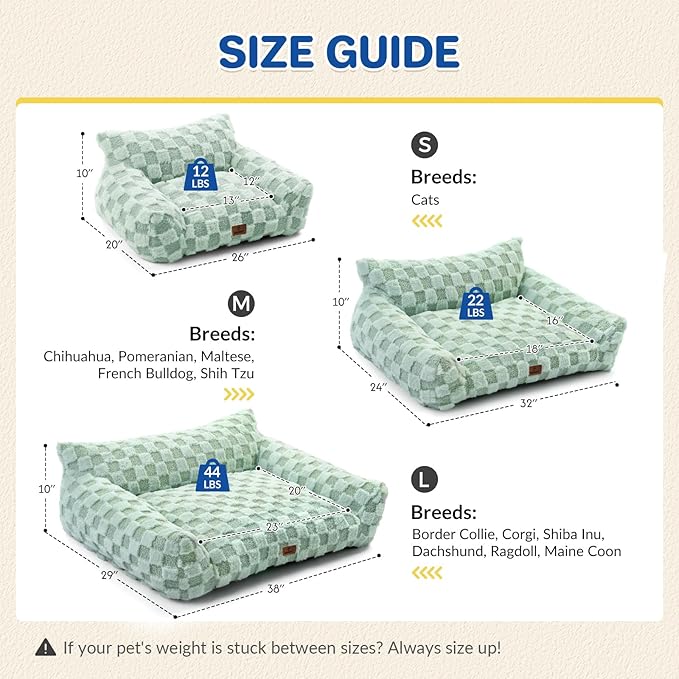 Large Dog Bed Sofa, Fluffy Pet Bed for Medium and Large Dogs, Supportive Dog Couch Sofa for Dogs, Pet Sofas with Washable Cover & Non-Slip, 38 inch, Green