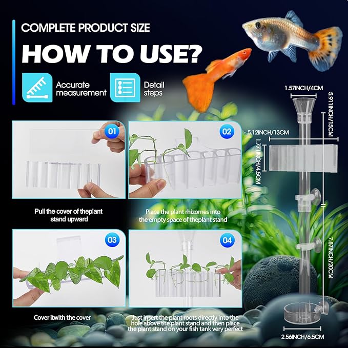 2PC 7 Holes Upgraded Aquarium Plant Holder, Aquatic Plant Cup for Tank, Fish Tank Plant Holder with Long Hook, Aquarium Feeder for Aquascape Decorations on Top of Tank (2Sets)
