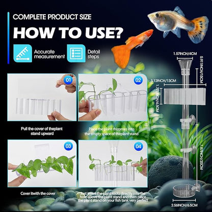 2PC 7 Holes Upgraded Aquarium Plant Holder, Aquatic Plant Cup for Tank, Fish Tank Plant Holder with Long Hook, Aquarium Feeder for Aquascape Decorations on Top of Tank (2Sets)