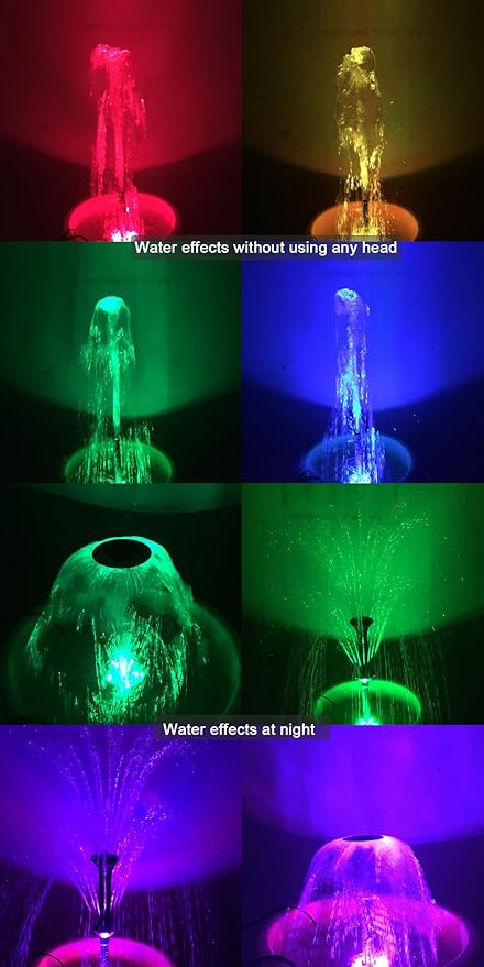 730GPH Submersible Pump Fountain with RGB Color Changing Ring Water Patterns Decoration Garden Pond Landscape 2800L/H, 110V/55W