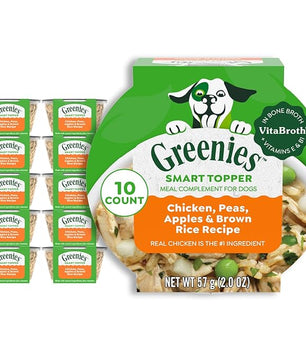 Greenies Smart Topper High Protein Wet Mix-in for Dogs, Chicken, Peas, Apples & Brown Rice Recipe in Vitabroth Broth - Bone Broth + Vitamins E & B1, 10 Count