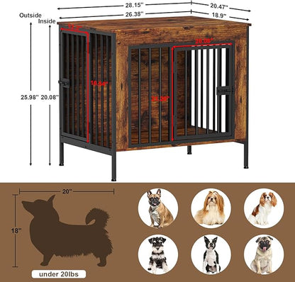 EasyCom Dog Crate Furniture for 1 or 2 Dogs, Heavy Duty Single/Double Dog Crates for Small/Medium/Large Dogs, Dog Kennel Furniture Indoor as TV Stand, Small Size 28.15" L(0-20 Pounds), Brown