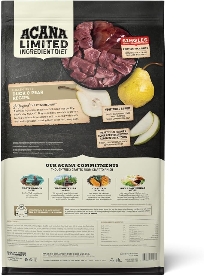 ACANA Singles Limited Ingredient Grain Free High Protein Dry Dog Food Duck & Pear Recipe 22.5lb Bag