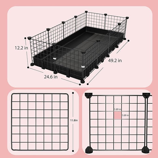 Small Animal Playpen with Waterproof Mat,Guinea Pig Cages,49.2x24.6x12.2inch C&C Cage for Hamster,Bunny,Hedgehog,Chinchilla,Ferret,Indoor Outdoor Portable Metal Wire Yard Fence,Metal Pet Panels-12pcs