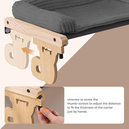 Gardner Pet Cat Window Perch, 2 in 1 Cat Hammock Window Sill Seat with Cushion, Adjustable Cat Bed for Window sill, Wood & Metal Frame for Large Cats(Grey)