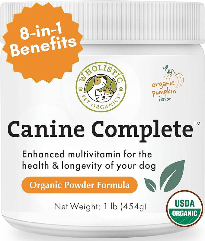 Wholistic Pet Organics Canine Complete - Dog Multivitamin Powder - 1 Lb - Daily Dog Vitamins and Supplements for Homemade Food - Immune System, Skin, Coat & Overall Health - Small and Large Breed
