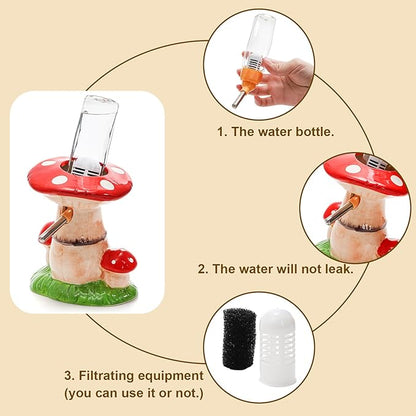 Hacaroa 3 Pack Ceramic Hamster Hideout, Mushroom Shape Guinea Pig Food Bowl Cute Water Bottle with Stand, Cool Hamster Bed House Small Animal Cage Accessories for Dwarf Hamsters, Mice, Gerbils