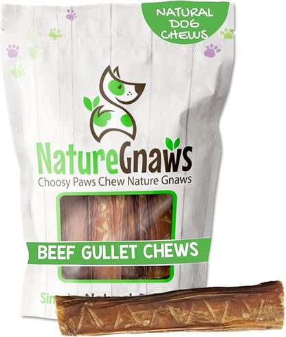 Nature Gnaws Beef Gullet Stuffed Rolls for Dogs (6 Count) - Beef Jerky Chew Treats - Simple Natural Delicious Dog Chews - Training Reward