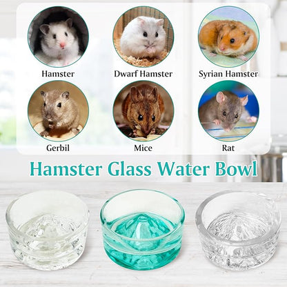 BNOSDM Hamster Food and Water Bowl Mountain Fuji Style Glass Drinking Dwarf Hamster Feeder Anti-Turning Dish for Syrian Hamsters Gerbils Mice Rats or Other Similar-Sized Pets (Transparent)