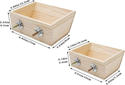 2 Pcs Guinea Pig Feeder Box, Wooden Small Animal Food Feeder, Hanging Rabbit Food Bowl, Small Animal Cage Accessories, Suitable for Rabbit Bunny Chinchilla Guinea Pig Hamster