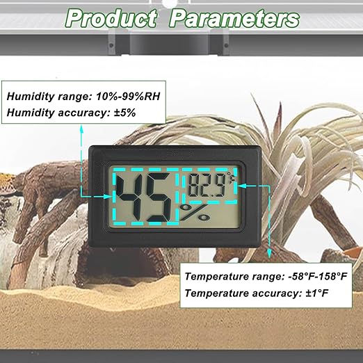 Reptile Thermometer and Humidity Gauge Digtal Terrarium Thermometer Rectangle Bearded Dragon Cage Accessories Reptile Temp and Humidity Gauge for Leopard Gecko Hermit Crab Gecko Lizard Etc 2pc