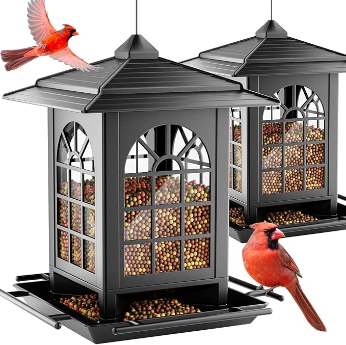 Birdream 2 Pack Bird Feeders for Outdoors Hanging - 7LB Total Capacity Classic Courtyard Design Fun Assembly Large Bird Feeder, Attracting Wild Birds Cardinals Goldfinches Sparrows