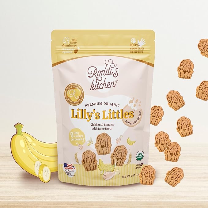 Rondi's Kitchen Lilly's Littles All-Natural & Organic Healthy Soft Dog Treats, Healthy Snacks for Small Dogs, Puppies, and Seniors, Tender Bite Cookies, Human Grade - Chicken & Banana