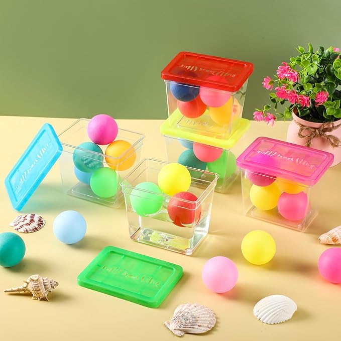 Domensi 20 Pack 12oz Plastic Fish Bowls with Table Tennis Carnival Game Favors Rectangle Gold Fish Bowls with Multicolor Balls Bulk for Adults Kids Candy Carnival Party Decoration Favors Supplies