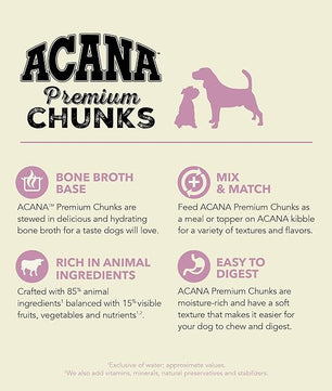 ACANA Premium Chunks in Bone Broth Grain-Free Wet Dog Food Variety Pack: Beef + Lamb Recipes 12.8oz Cans (6 Count, 3 of Each)