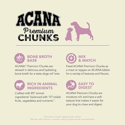 ACANA Premium Chunks in Bone Broth Grain-Free Wet Dog Food Variety Pack: Beef + Lamb Recipes 12.8oz Cans (6 Count, 3 of Each)