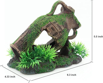 AQUA KT Aquarium Ruins Ancient Greek Leaning Vase Rock Broken Barrel Fish Hiding Cave for Cichlid Betta Marine Freshwater Fish Tank Decoration