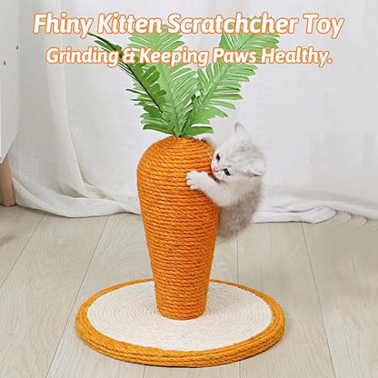 Fhiny Rabbit Scratch Toy, Natural Sisal Interactive Bunny Claw Scratcher for Indoor Kittens, Cute Carrot Rabbit Nail Scratching Post for Kitten Bunny Guinea Pig Ferret Chinchilla