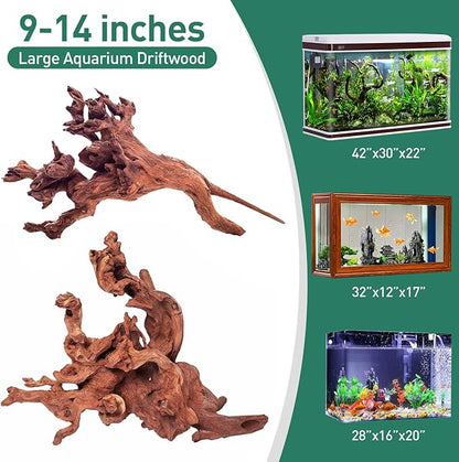 WDEFUN Natural Driftwood for Aquarium Decor, 2-Piece 10''-14'' Large Driftwood for Decorations on Fish Tank, Reptiles Bearded Dragon Accessories or Air Plants