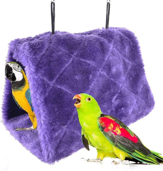 Winter Warm Bird Nest House Shed Hut Hanging Hammock Finch Cage Plush Fluffy Birds Hut Hideaway for Hamster Parrot Macaw Budgies Eclectus Parakeet Cockatiels Cockatoo Lovebird (S, Purple)