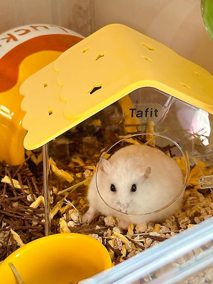TUTU&LELE Hamster Hideout, Tiny House Habitat, Starry Sky Hideout Nest,Hamster Bed with Plush Cushion for Dwarf Hamsters, Mice, Gerbils, Hamsters to Play, Sleep and Rest (Yellow)
