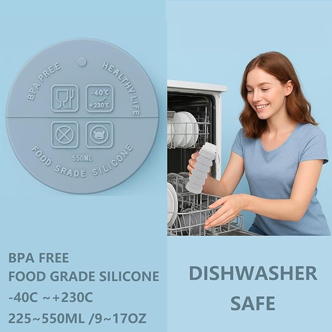 Dog Water Bottle Collapsible & Portable Squeeze, 9oz-17oz Water Dispenser & Folding Bowl,5 Levels Capacity in 1,Carabiner Clip,100% Food-Grade Silicone, Outdoor Walking,Hiking,Travel