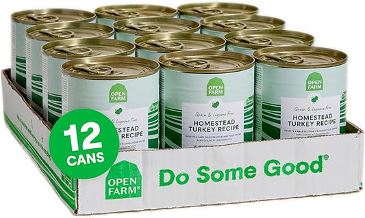 Open Farm Canned Dog Food, Paté for Complete & Balanced Nutrition, Grain-Free and Legume-Free, Homestead Turkey Recipe, 12.5oz Cans (Pack of 12)