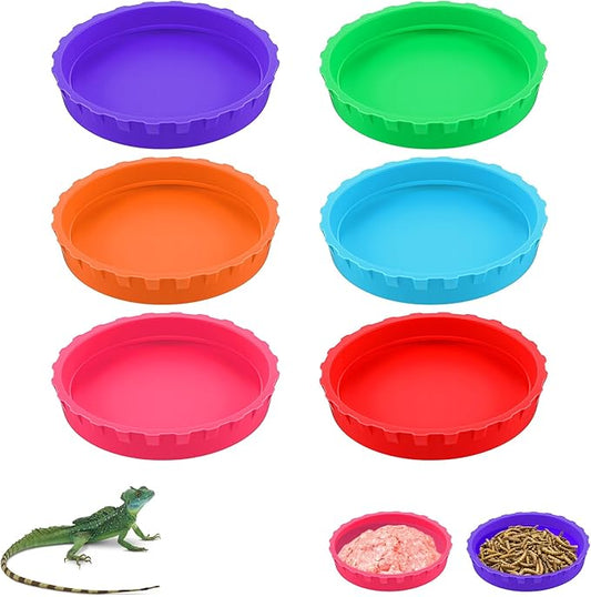 6 Pcs Gecko Feeding Cups,Silicone Crested Gecko Food and Water Bowl,Reptile Feeding Cups for Geckos,Isopods,Lizards,Tarantula,Small Pets,Easy Clean & 6 Colors