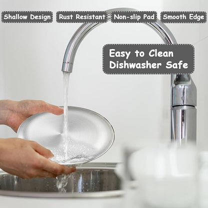 Stainless Steel Cat Dish Shallow Bowls Whisker Fatigue Cat Metal Plate with Non-Slip Pads for Wet Food Puppies Cats Kittens (2 PCS, 6.49 inch)