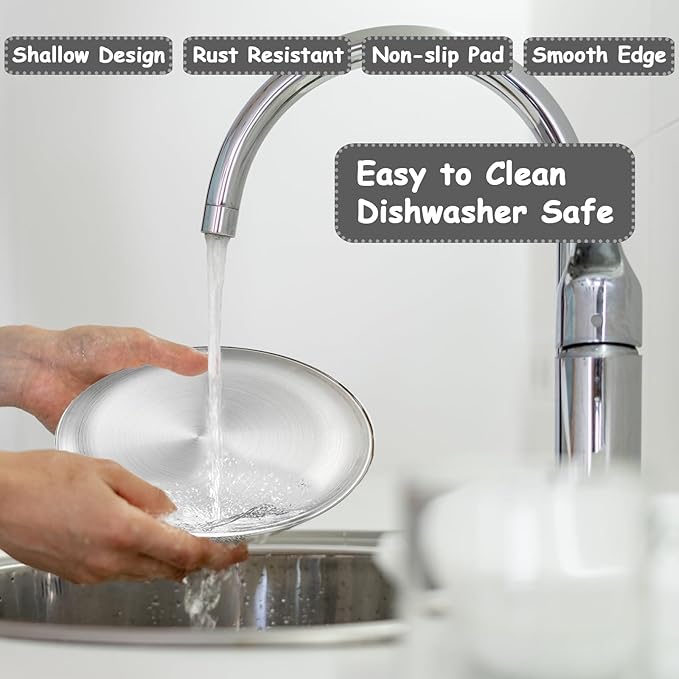 Stainless Steel Cat Dish Shallow Bowls Whisker Fatigue Cat Metal Plate with Non-Slip Pads for Wet Food Puppies Cats Kittens (4 PCS, 5.31 inch)