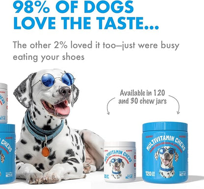 Dog Vitamins - 30 Multivitamins Chews w/Glucosamine Chondroitin, Probiotics Digestive Enzymes and Omegas - Supplement for Overall Health - Joint Support, Immune Health, Skin and Heart Health