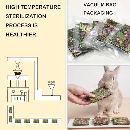 Rabbit Toys 24pcs Bunny Toy Guinea Pig Treats Timothy Hay Chew Toys Chips with Herbal Flowers Hamster Snacks Chinchillas Gerbils for Teeth Apple Sticks Sweet Bamboo