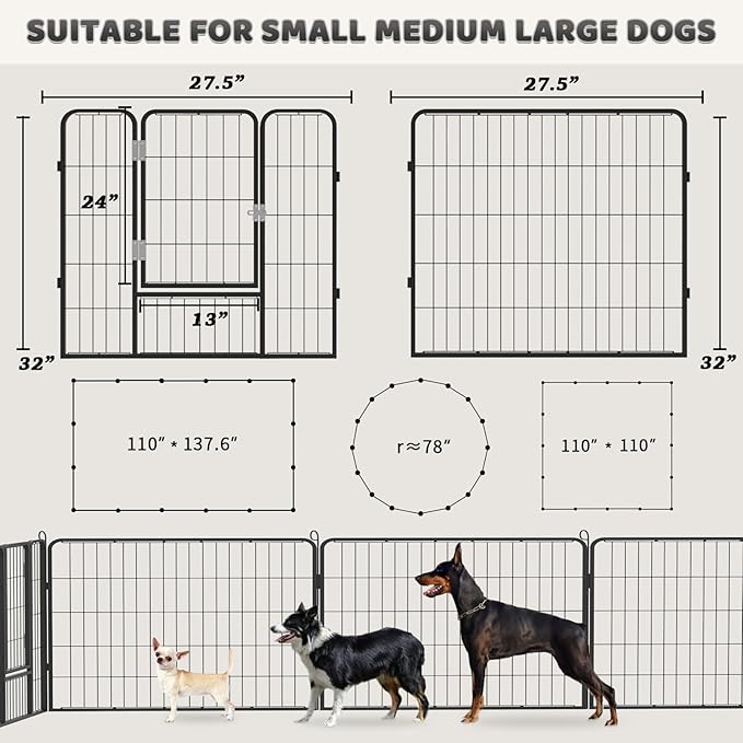 OFIKA Heavy Duty Metal Dog Playpen for Medium/Small Animals, 16 Panels 32" Height x 27" Width, Dog Fence Exercise Pen with Doors, Pet Puppy Outdoor Playpen Pen for Outdoor, Indoor, RV, Camping, Yard
