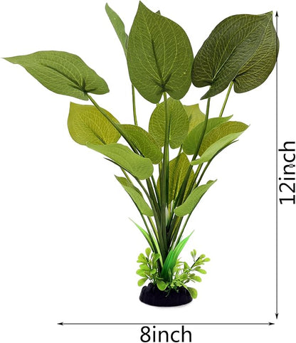 ALEGI Silk Aquarium Plants, 12 Inch Artificial Silk Plants Decorations for Fish Tank,Aquarium Décor Plastic Plants (Green, 2 Pack)