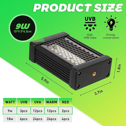 UVB Light for Reptiles,Dimmable Brightness LED Reptile UVB Lamp,Adjustable 6/10/12-Hour Cycles, 9W 5INCH Reptile UVB Light Bar for Bearded Dragon,Gecko,Turtle,Snake,Lizard