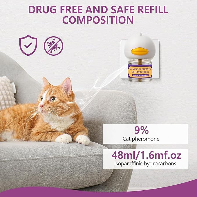Cat Calming Diffuser Kit 6-in-1, Cat Pheromone Diffuser for Stress and Anxiety Relief, Includes 2 Plug-Ins + 4 Refills (48ml Each), 120-Day Supply, Drug-Free Comfort for Cats and Kittens - Purple