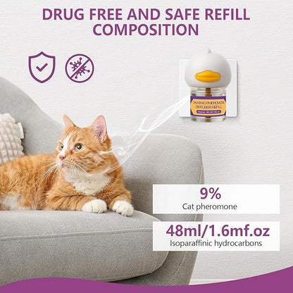 Cat Calming Diffuser Kit 6-in-1, Cat Pheromone Diffuser for Stress and Anxiety Relief, Includes 2 Plug-Ins + 4 Refills (48ml Each), 120-Day Supply, Drug-Free Comfort for Cats and Kittens - Purple