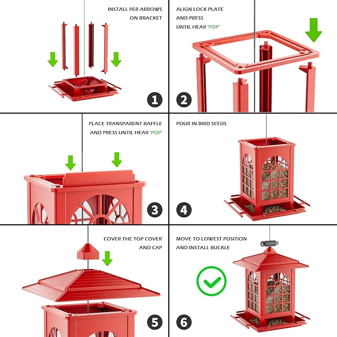 Birdream Bird Feeders for Outdoors Hanging, Classic Courtyard Design Fun Assembly 3.5LB Large Bird Feeder, Attracting Wild Birds Cardinals Goldfinches Sparrows - Red