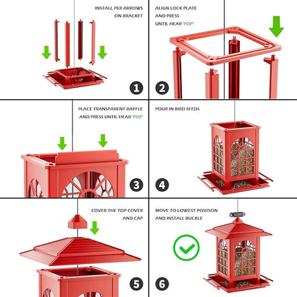 Birdream Bird Feeders for Outdoors Hanging, Classic Courtyard Design Fun Assembly 3.5LB Large Bird Feeder, Attracting Wild Birds Cardinals Goldfinches Sparrows - Red