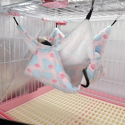 LEFTSTARER Guinea Pig Ferret Rat Hammock Toy Set - Small Animal Cage Accessories Hideout Tunnel & Bunkbed for Rat Ferret Guinea Pig Hamster Sugar Glider Chinchilla (Heart-Pink)