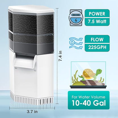 Turtle Aquarium Filter 3-Stage Turtle Filter for Low Water Level Tanks, 225GPH Super Quiet Waterfall Turtle Tank Filter Reptile Filter, Low Water Filters for Turtle Tanks 10-40 Gallon Water