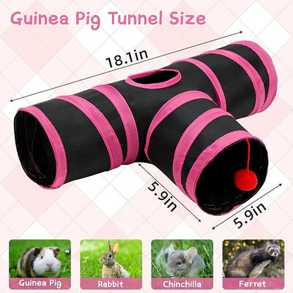 Rypet Guinea Pig Tunnel, 3 Way Collapsible Rabbit Tunnel, Small Pet Tunnels and Tubes with Interactive Ball for Rabbit Ferret Hamster Chinchilla Hedgehog Hiding and Resting