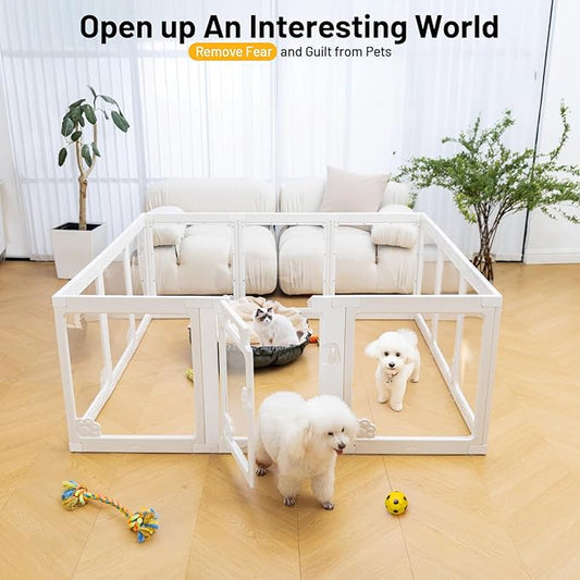 Acrylic Clear Dog Playpen Plastic Puppy Playpen Pet for Pig Indoor Transparent Foldable Fence Crate Kennel for Cat Rabbit Easy Assemble Preferable for Small Dogs (23.6“ Height, 12PCS)