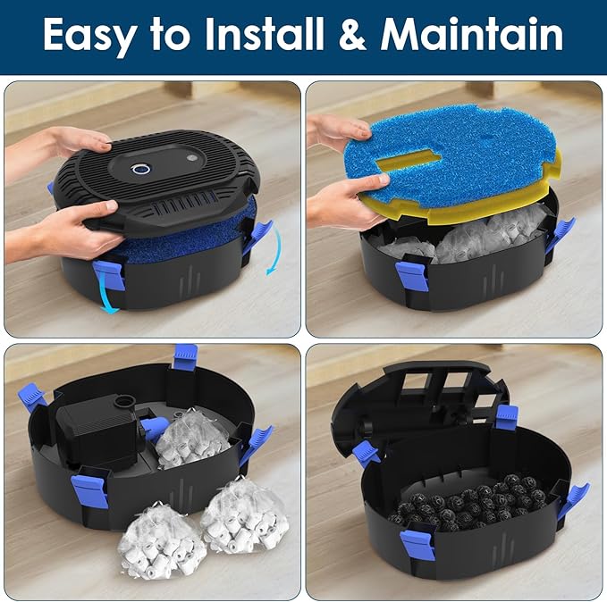 AquaMiracle All-in-One Koi Pond Filters for Outdoor Ponds 500-750 Gal, Pond Fountain Pump with 3 Spray Patterns, Fountain Kit with 850GPH Water Pump for Garden, Water Feature, Bird Baths