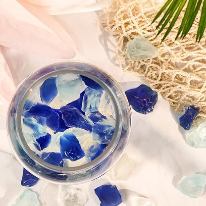 Versatile Frosted Sea Glass Block - 1LB Blue Vase fillers, Aquarium Gravels, Sea Glass Decor, Ideal for DIY Crafts, and Home Decor - Perfect for Beach Weddings and More (Cobalt & Turquoise & White)