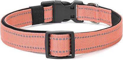 Reflective Dog Collar Padded with Soft Neoprene Breathable Quick Release Basic Dog Collars for Puppy Small Dogs Coral