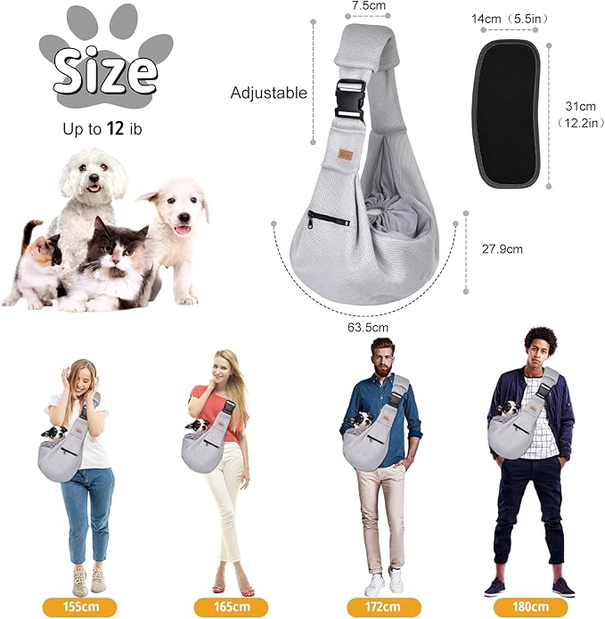 CUBY Dog and Cat Sling Carrier - Hands Free Breathable Mesh Small Dog Sling Carrier-Soft Pouch and Tote Design-Suitable for Puppy, Small Dog Cat Pets Carriers Sling Outdoor(Grey-Mesh,Adjust Strap 2.0)