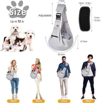 CUBY Dog and Cat Sling Carrier - Hands Free Breathable Mesh Small Dog Sling Carrier-Soft Pouch and Tote Design-Suitable for Puppy, Small Dog Cat Pets Carriers Sling Outdoor(Grey-Mesh,Adjust Strap 2.0)